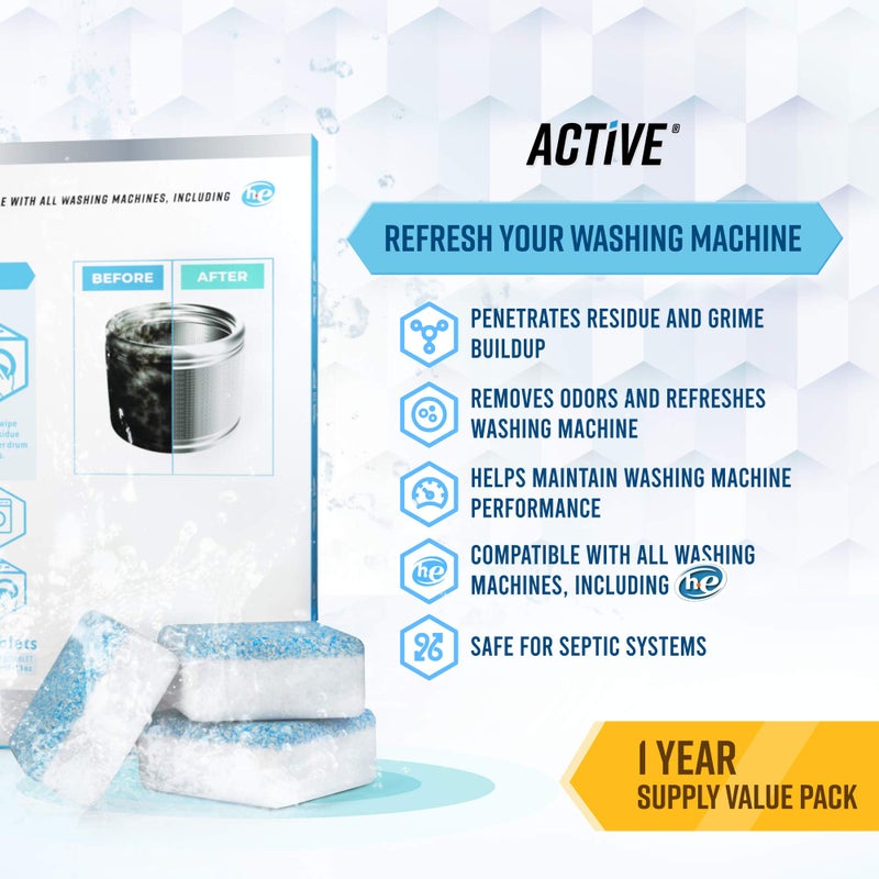 ACTIVE Washing Machine And Dishwasher Cleaning Tablets Bundle - Includes 12 Month Supply Dishwasher Cleaner Deodorizer & Washing Machine Descaler Deep Cleaning Tablets - 48 Tablet Set - Image 3